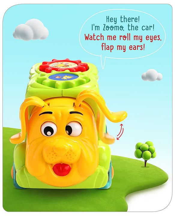 Babyhug 6 in 1 Puppy Musical Bump & Go Car with moving Ear & Eyes| Lights & Music| Dial Phone |Animal Shape Sorter For Toddlers and Kids| BIS Certified| Storage| Time Telling| Cause & Effect - Yellow
