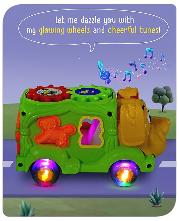 Babyhug 6 in 1 Puppy Musical Bump & Go Car with moving Ear & Eyes| Lights & Music| Dial Phone |Animal Shape Sorter For Toddlers and Kids| BIS Certified| Storage| Time Telling| Cause & Effect - Yellow
