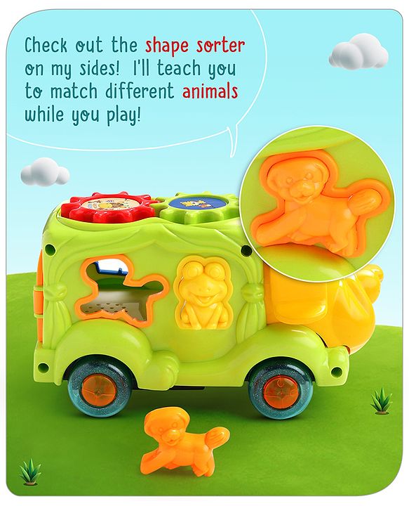 Babyhug 6 in 1 Puppy Musical Bump & Go Car with moving Ear & Eyes| Lights & Music| Dial Phone |Animal Shape Sorter For Toddlers and Kids| BIS Certified| Storage| Time Telling| Cause & Effect - Yellow