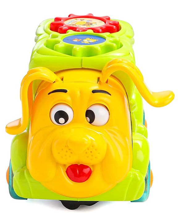 Babyhug 6 in 1 Puppy Musical Bump & Go Car with moving Ear & Eyes| Lights & Music| Dial Phone |Animal Shape Sorter For Toddlers and Kids| BIS Certified| Storage| Time Telling| Cause & Effect - Yellow