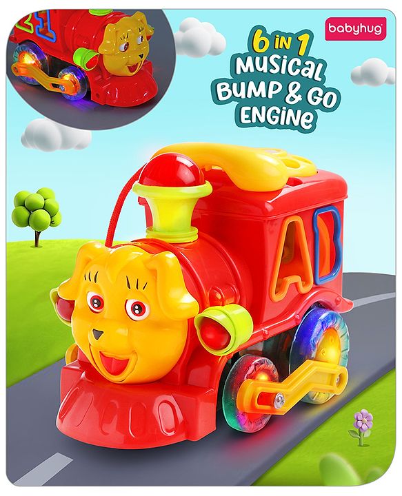 Babyhug 6 in 1 Puppy Musical Bump & Go Car with moving Ear & Eyes| Lights & Music| Dial Phone |Animal Shape Sorter For Toddlers and Kids| BIS Certified| Storage| Time Telling| Cause & Effect - Yellow