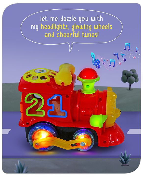 Babyhug 6 in 1 Puppy Musical Bump & Go Car with moving Ear & Eyes| Lights & Music| Dial Phone |Animal Shape Sorter For Toddlers and Kids| BIS Certified| Storage| Time Telling| Cause & Effect - Yellow