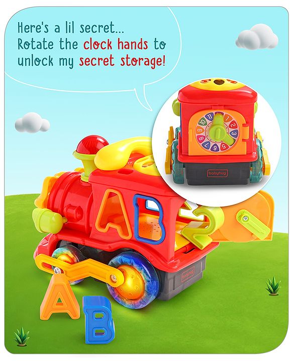 Babyhug 6 in 1 Puppy Musical Bump & Go Car with moving Ear & Eyes| Lights & Music| Dial Phone |Animal Shape Sorter For Toddlers and Kids| BIS Certified| Storage| Time Telling| Cause & Effect - Yellow