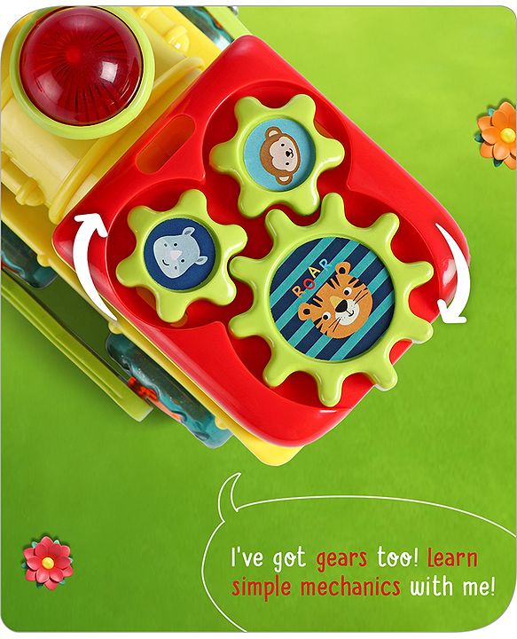Babyhug 6 in 1 Teddy Shaped Bump & Go Loco Engine with Gears & Shape Sorter For Toddlers and Kids|BIS Aprroved| Moving Eye & Tongue| Light & Music| Numbers & Alphabets| Storage| Time Telling- Yellow