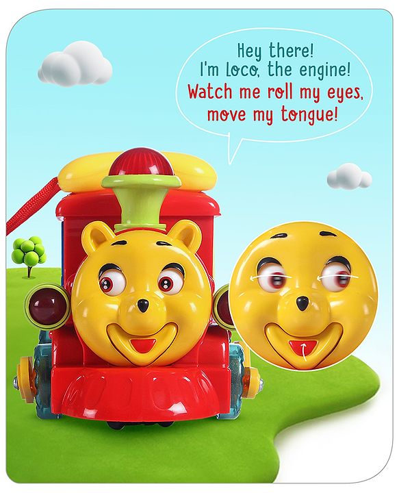 Babyhug 6 in 1 Teddy Shaped Bump & Go Loco Engine with Gears & Shape Sorter For Toddlers and Kids|BIS Aprroved| Moving Eye & Tongue| Light & Music| Numbers & Alphabets| Storage| Time Telling- Yellow