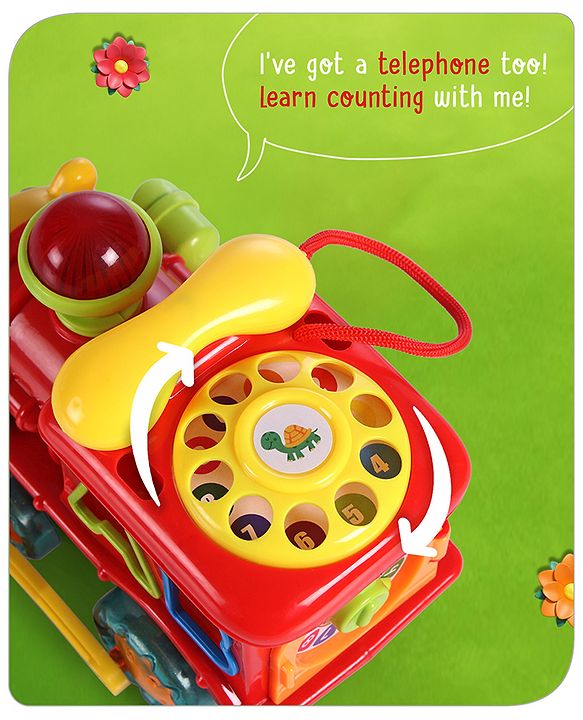Babyhug 6 in 1 Teddy Shaped Bump & Go Loco Engine with Gears & Shape Sorter For Toddlers and Kids|BIS Aprroved| Moving Eye & Tongue| Light & Music| Numbers & Alphabets| Storage| Time Telling- Yellow