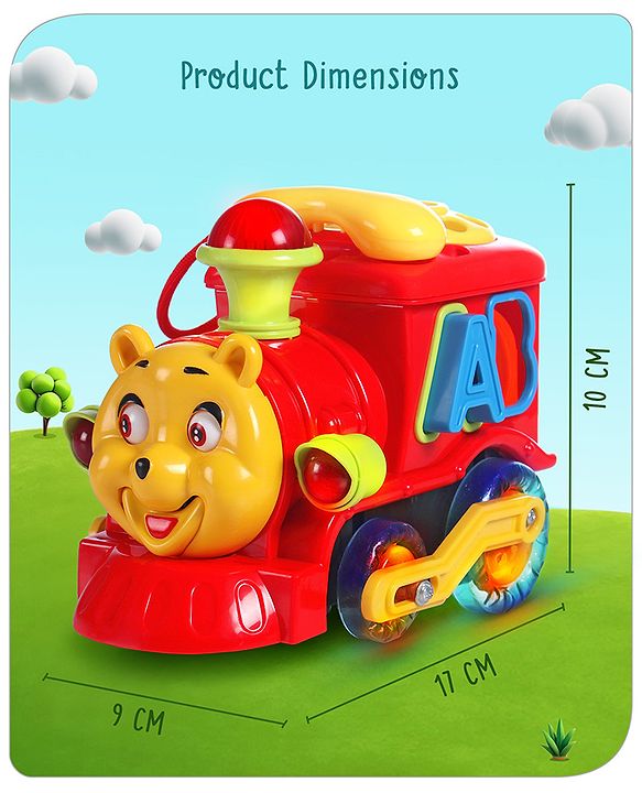 Babyhug 6 in 1 Teddy Shaped Bump & Go Loco Engine with Gears & Shape Sorter For Toddlers and Kids|BIS Aprroved| Moving Eye & Tongue| Light & Music| Numbers & Alphabets| Storage| Time Telling- Yellow