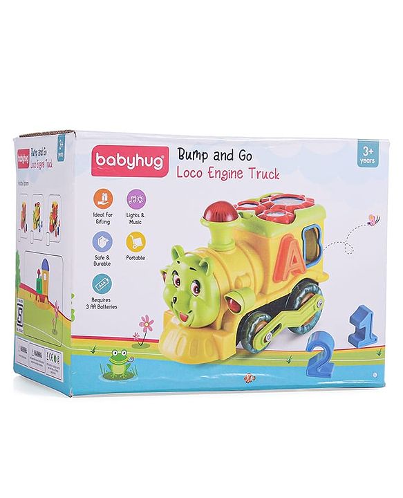 Babyhug 6 in 1 Teddy Shaped Bump & Go Loco Engine with Gears & Shape Sorter For Toddlers and Kids|BIS Aprroved| Moving Eye & Tongue| Light & Music| Numbers & Alphabets| Storage| Time Telling- Yellow