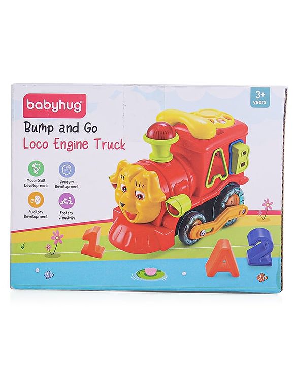Babyhug 6 in 1 Teddy Shaped Bump & Go Loco Engine with Gears & Shape Sorter For Toddlers and Kids|BIS Aprroved| Moving Eye & Tongue| Light & Music| Numbers & Alphabets| Storage| Time Telling- Yellow