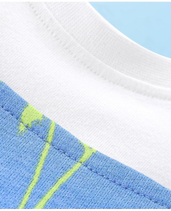 Babyhug 100% Cotton Knit Dungaree & Half Sleeves T-Shirt Set With Text & Tropical Print - Blue & White