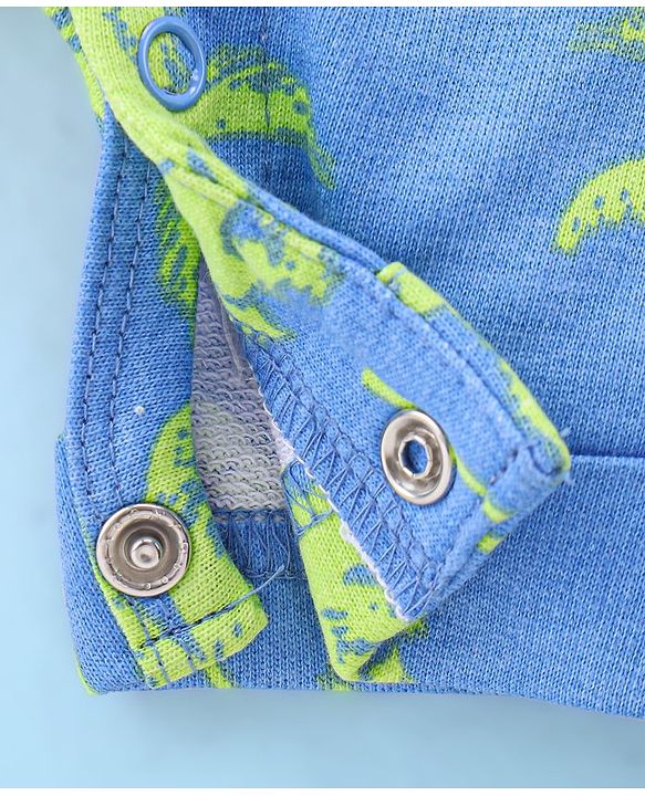 Babyhug 100% Cotton Knit Dungaree & Half Sleeves T-Shirt Set With Text & Tropical Print - Blue & White