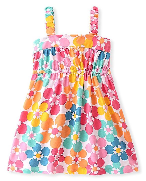 Babyhug 100% Cotton Single Jersey Knit Sleeveless Frock Floral Print - Multicolor