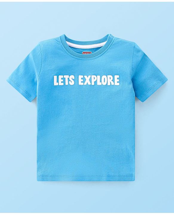 Babyhug 100% Cotton Knit Dungaree & Half Sleeves T-Shirt Set With Text & Tropical Print - Blue & Green