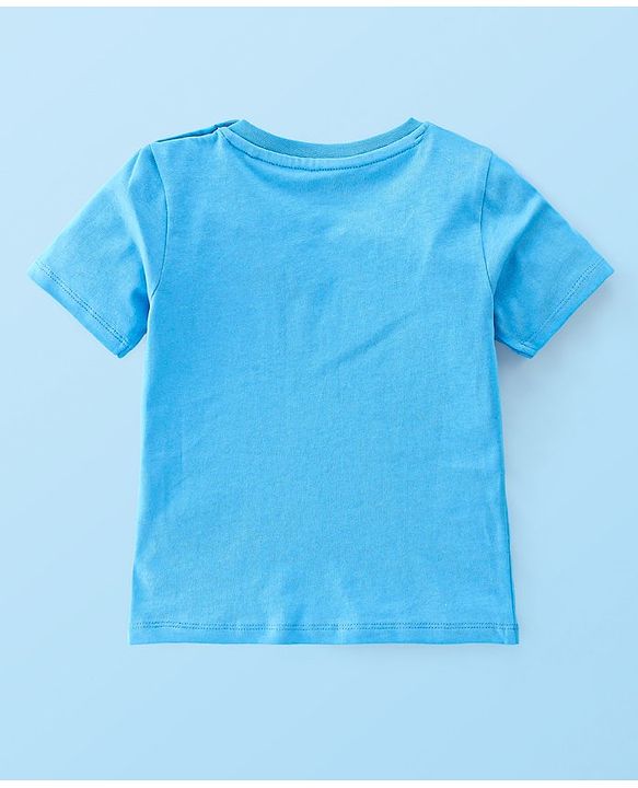 Babyhug 100% Cotton Knit Dungaree & Half Sleeves T-Shirt Set With Text & Tropical Print - Blue & Green