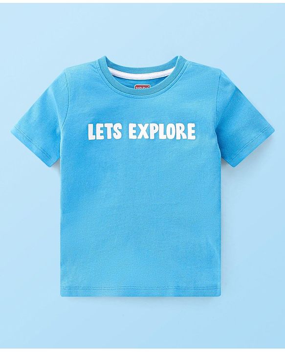 Babyhug 100% Cotton Knit Dungaree & Half Sleeves T-Shirt Set With Text & Tropical Print - Blue & Green