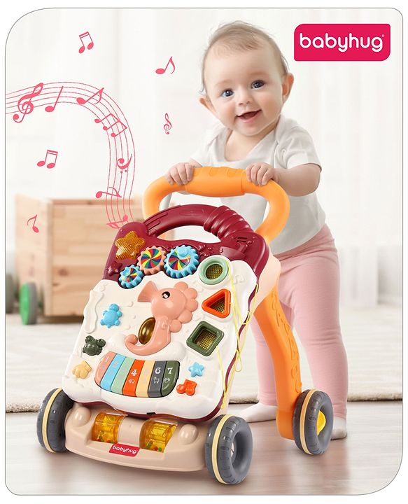 Babyhug Premium Seahorse Push Walker for Kids- Blue| Activity Walker with Music & Light for Toddlers| Fun Musical Table| Sit to Stand Multi Activity Walker| Interactive Learning Toy for 9 Months to 3 Years Kids| BIS Certified