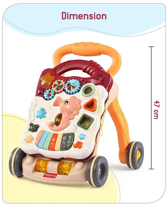 Babyhug Premium Seahorse Push Walker for Kids- Blue| Activity Walker with Music & Light for Toddlers| Fun Musical Table| Sit to Stand Multi Activity Walker| Interactive Learning Toy for 9 Months to 3 Years Kids| BIS Certified