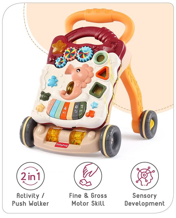 Babyhug Premium Seahorse Push Walker for Kids- Blue| Activity Walker with Music & Light for Toddlers| Fun Musical Table| Sit to Stand Multi Activity Walker| Interactive Learning Toy for 9 Months to 3 Years Kids| BIS Certified