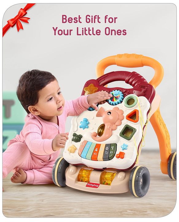 Babyhug Premium Seahorse Push Walker for Kids- Blue| Activity Walker with Music & Light for Toddlers| Fun Musical Table| Sit to Stand Multi Activity Walker| Interactive Learning Toy for 9 Months to 3 Years Kids| BIS Certified