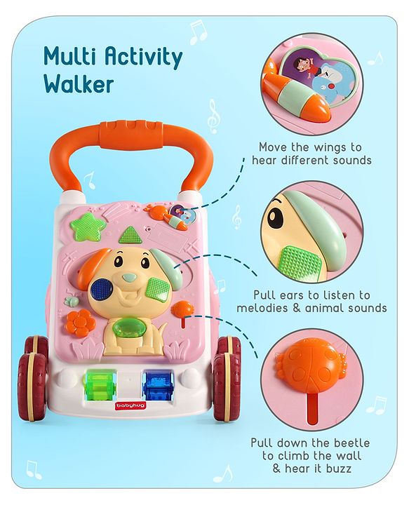 Babyhug Premium Puppy Push Walker for Kids- Green| Activity Walker with Music & Light for Toddlers| Sit to Stand Multi Activity Walker| Interactive Learning Toy for 9 Months to 3 Year Kids| BIS Certified