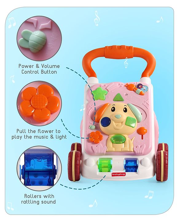 Babyhug Premium Puppy Push Walker for Kids- Green| Activity Walker with Music & Light for Toddlers| Sit to Stand Multi Activity Walker| Interactive Learning Toy for 9 Months to 3 Year Kids| BIS Certified