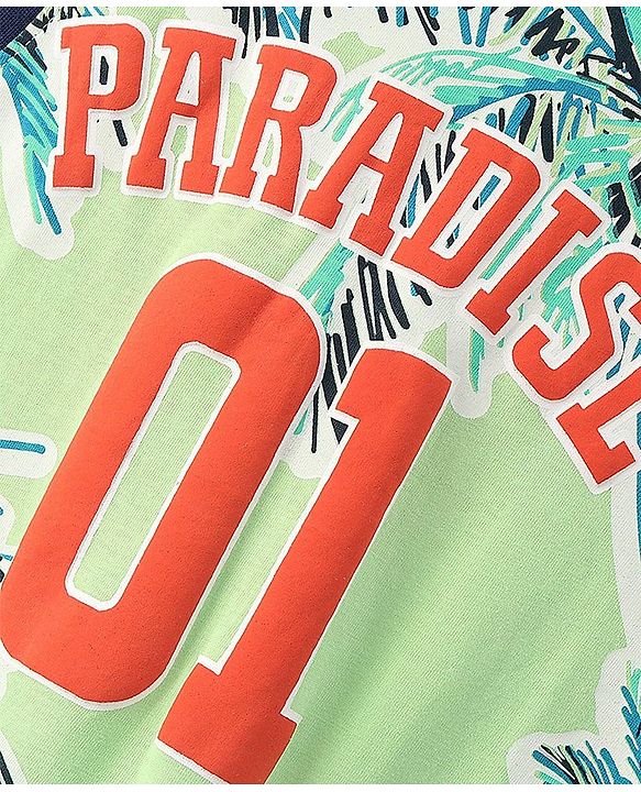 Pine Kids Cotton Sleeveless Tank T-Shirt Tropical Print - Paradise Green