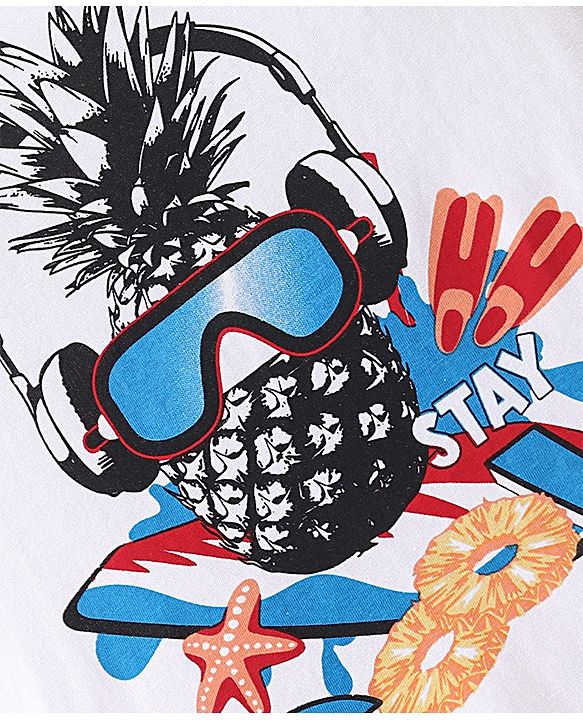 Pine Kids Cotton Sleeveless Tank T-Shirt Pineapple Print - Snow White