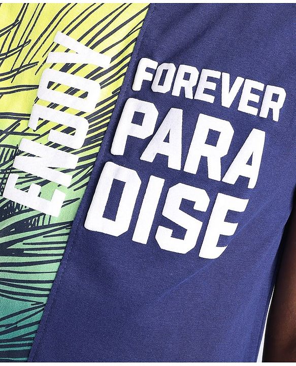 Pine Kids Cotton Sleeveless T-Shirt Tropical Theme Print - Blue Depths