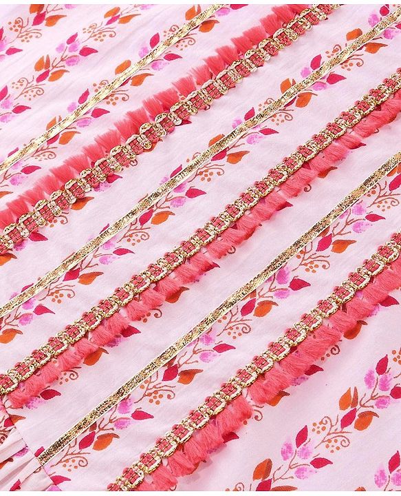 Pine Kids 100% Cotton Woven Half Sleeves Kurta & Laheriya Print Palazzo Set With Dupatta - Off White & Orange