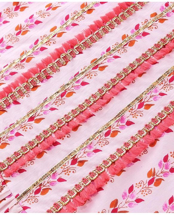 Pine Kids 100% Cotton Woven Half Sleeves Kurta & Laheriya Print Palazzo Set With Dupatta - Off White & Orange