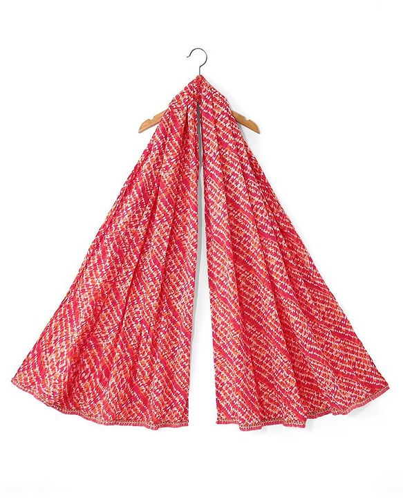 Pine Kids 100% Cotton Woven Half Sleeves Kurta & Laheriya Print Palazzo Set With Dupatta - Off White & Orange