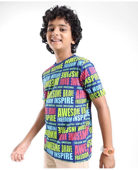 Pine Kids Cotton Half Sleeves T-Shirt Text Print - Limoges