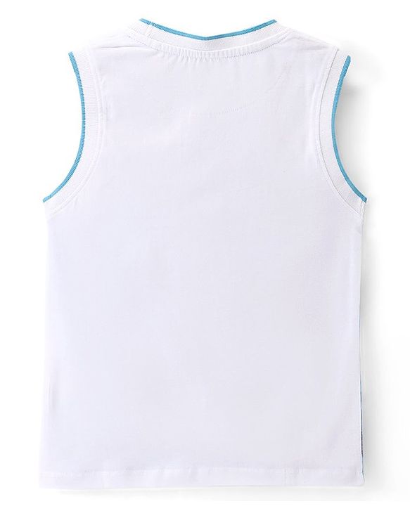 Pine Kids Cotton Knit Sleeveless T-Shirts Scuba Diving Theme Print - Snow White