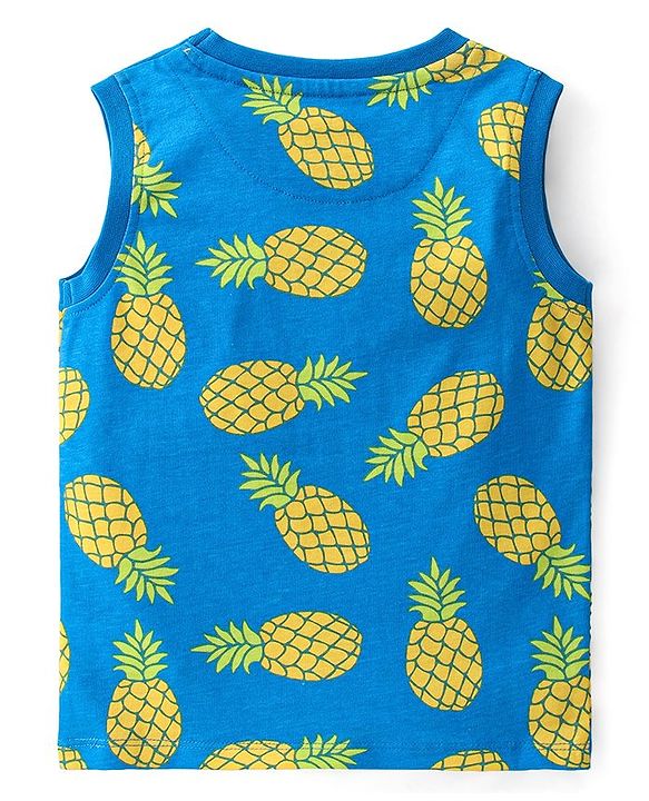 Babyhug Single Jersey Knit Sleeveless T-Shirt with Shorts Set Pineapple Print - Yellow & Blue