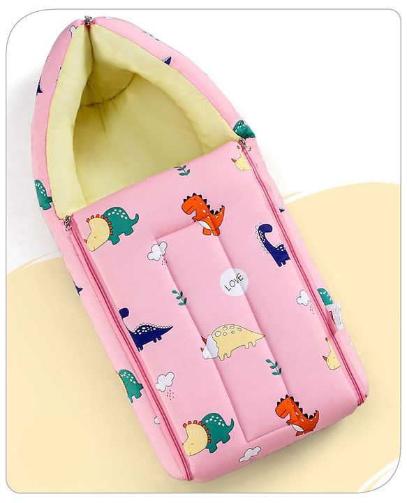 Babyhug Cotton Sleeping Bag Dino Print- Light Pink