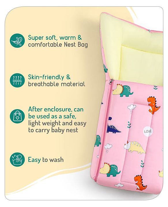 Babyhug Cotton Sleeping Bag Dino Print- Light Pink