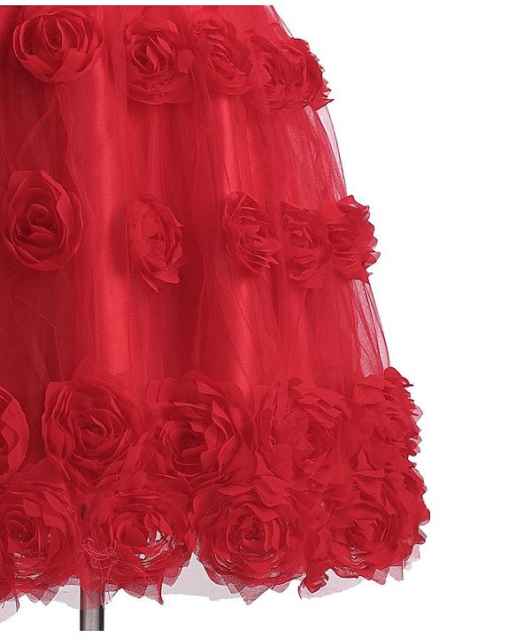 Pine Kids Sleeveless Party Frock With Floral Applique & Sequins Detailing - Red
