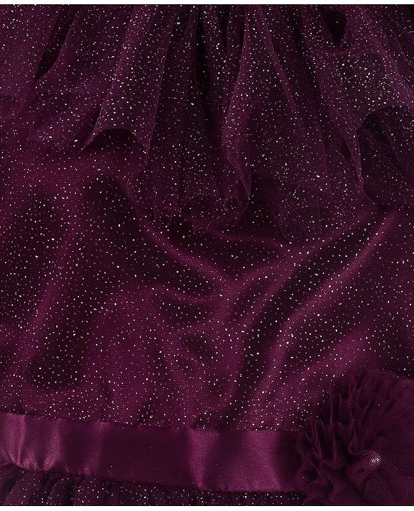 Pine Kids Sleeveless Party Frock With Glitter Detailing & Floral Applique - Purple
