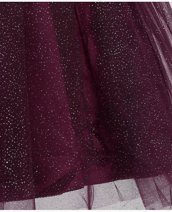 Pine Kids Sleeveless Party Frock With Glitter Detailing & Floral Applique - Purple