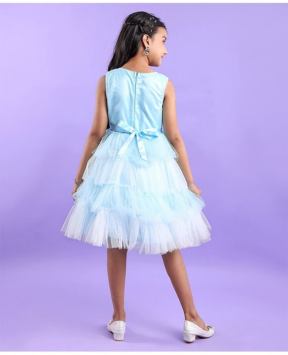 Pine Kids Sleeveless Party Frock with Sequin Detailing - Sky Blue
