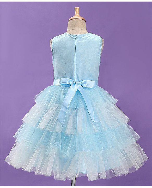 Pine Kids Sleeveless Party Frock with Sequin Detailing - Sky Blue