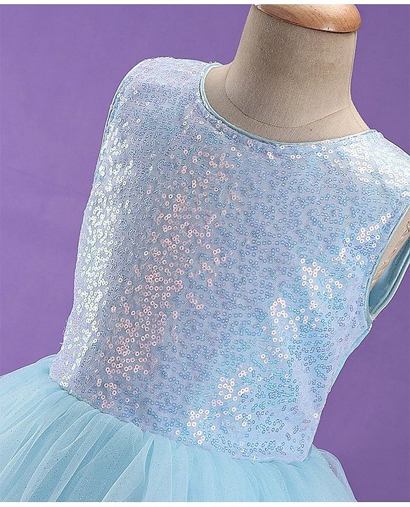 Pine Kids Sleeveless Party Frock with Sequin Detailing - Sky Blue