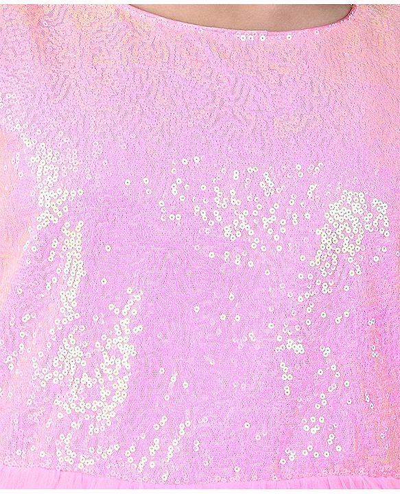 Pine Kids Sleeveless Sequins & 3D Floral Applique Detailing Party Gown - Pink