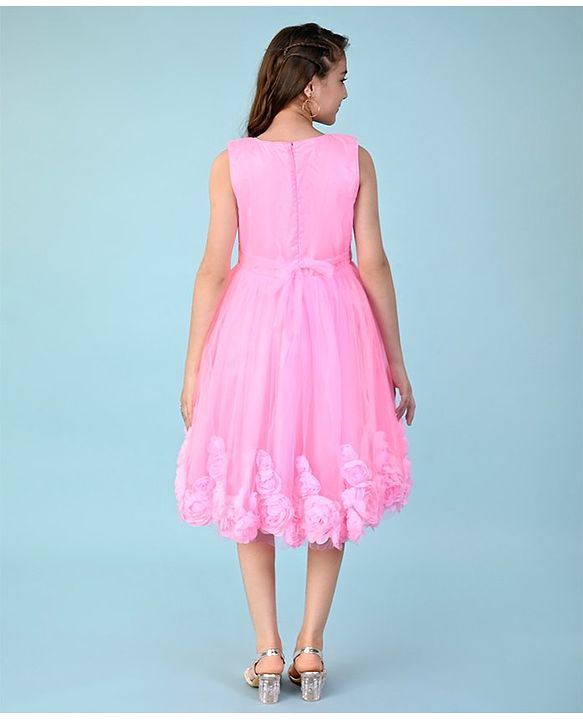 Pine Kids Sleeveless Sequins & 3D Floral Applique Detailing Party Gown - Pink
