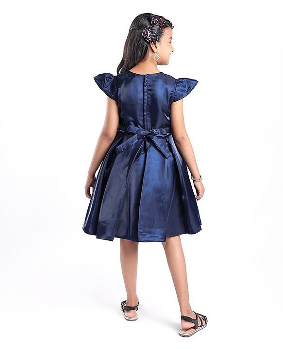 Pine Kids Half Sleeves  Party Frock with Sequin Detailing - Navy Blue
