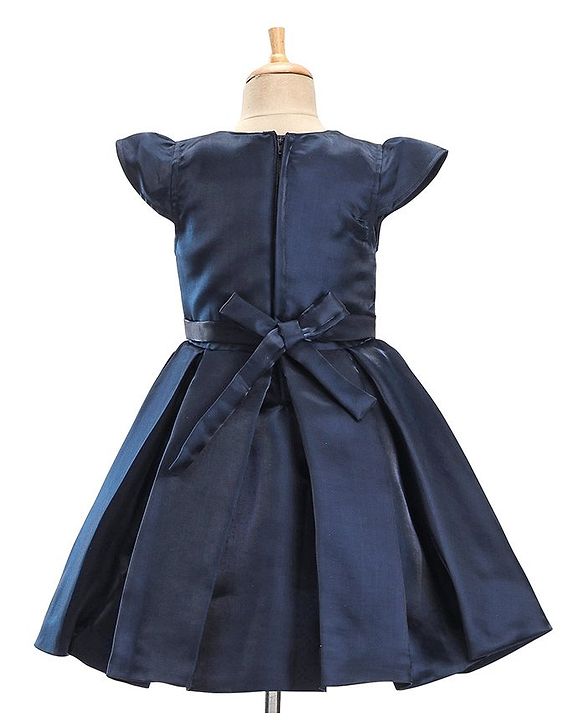 Pine Kids Half Sleeves  Party Frock with Sequin Detailing - Navy Blue