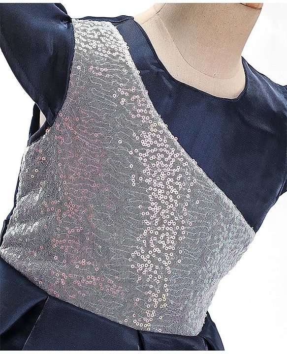 Pine Kids Half Sleeves  Party Frock with Sequin Detailing - Navy Blue