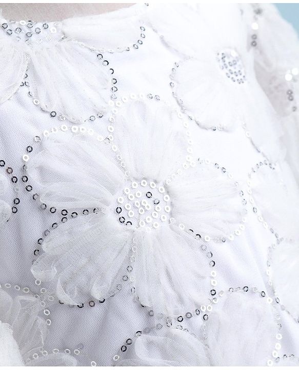 Pine Kids Half Sleeves Party Frock With Sequins Detailing - White