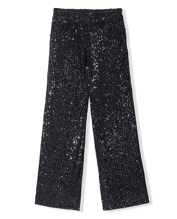 Pine Kids Sleeveless Top & Palazzo Set with Sequins Detailing - Black
