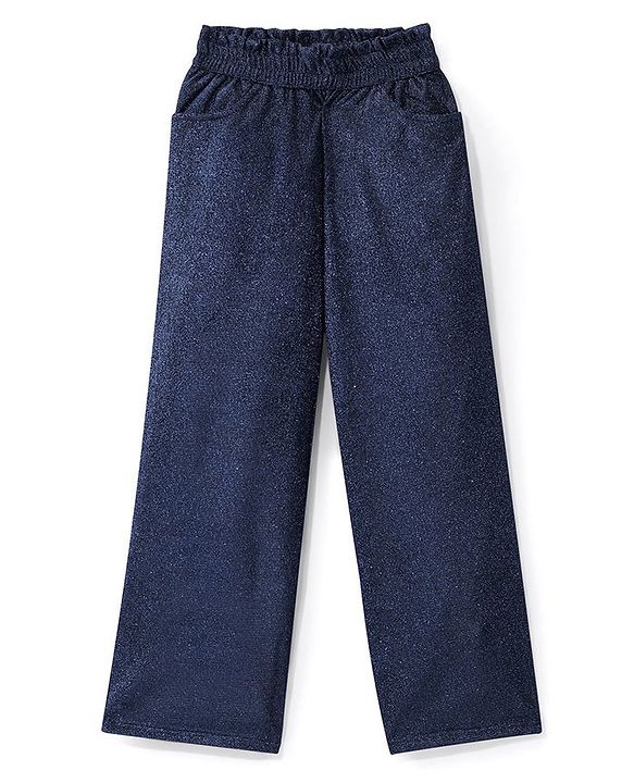 Pine Kids Woven Sleeveless Top & Palazzo Set With Shimmer - Navy Blue